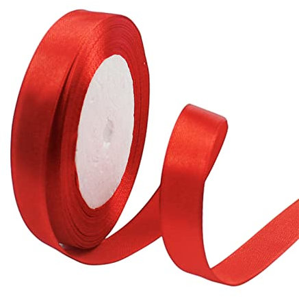 POPOYU Satinband Rot 15mm, 23 Meters Dekoration Präsent Geschenkband Breit Schleifenband, Stoffband für Kleid Hochzeit, Taufe und Geburtstag Geschenke,Satin Dekoband, Deko Band Geschenkverpackung