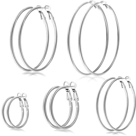 Senteria creolen Silber,5 Paare creolen silber groß,Hypoallergene Creolens set ohrringe kreolen Leicht Creolens damen ohrringe edelstahl set (30MM 40MM 50MM 60MM 70MM)