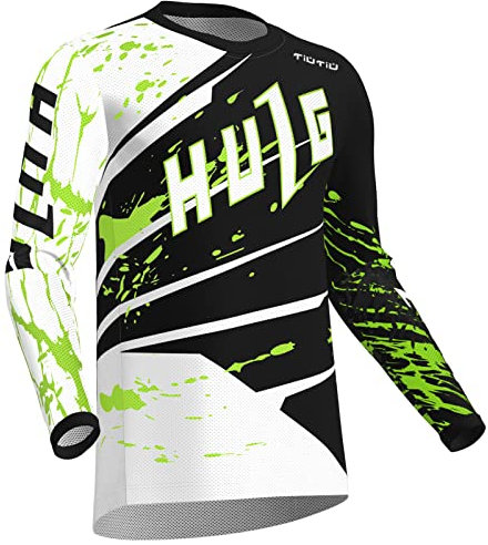 HULG Motocross-Trikot Für Herren | MTB Mountainbike 100% Hochwertiges Polyestergewebe | Atmungsaktives Material, Schnell Trocknend, Antibakteriell |Lange ÄrmelJersey (Green,L)