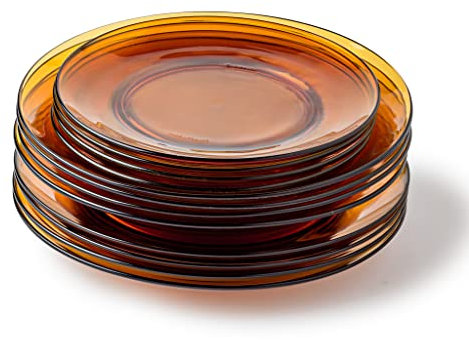 Duralex® Colección Lys ,Plato plano de 23.5 cm, hueco 23 cm, postre de 19 cm de cristal Vermeil,Juego de 12 piezas, OK microondas y lavavajillas, Made in France