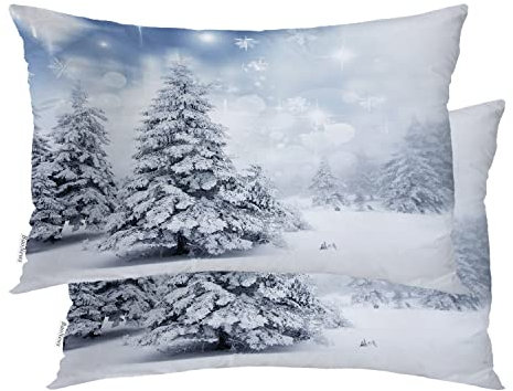 BaoNews Weiße Weihnachtsbäume Kissenbezüge, Silber, Schneekissen, Digital-Mischung, versteckter Reißverschluss, dekorative Kissenbezüge für Schlafzimmer, Lendenwirbelsäule, 50,8 x 66 cm, 2 Stück