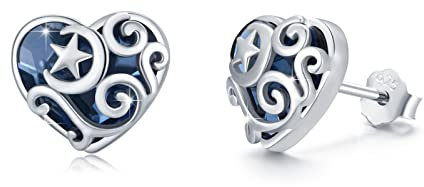 TRISHULA Mond und Sterne Ohrringe 925 Sterling Silber Hypoallergene Kristall Ohrstecker Mond und Sterne Schmuck Weihnachten Geschenk für Damen Mädchen Frauen Kinder