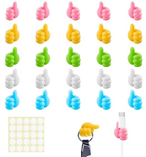 25 Stück Multifunktionshaken,Silikon Daumen Haken,Multifunktion Handgestenhaken,Thumb Hooks,mit Selbstklebende Aufkleber,für Kabel Clip Schlüssel Hut Make-up Pinsel,Haus Büro Lagerung(5 Farben)