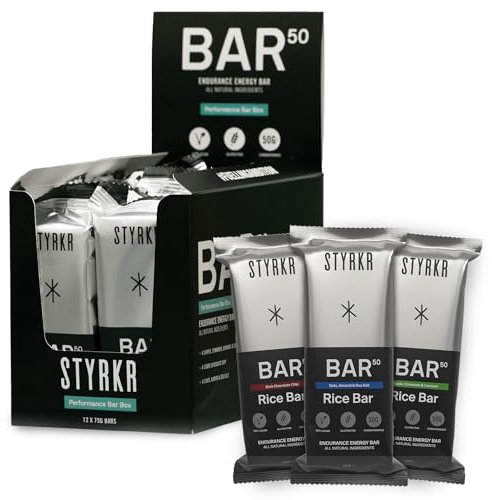 Energy Bars by Styrkr - Pack of 12 Rice Bars for Cycling & Running - Mixed Flavours Pack - Approved by Endurance Athletes - 50g of Carbs via Advanced Dual-Carb Formulation - BAR50-12x Pack