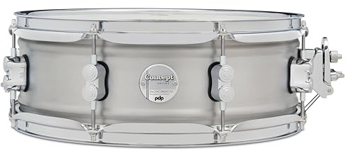 Pacific Drums Concept Series Metal Snare, 14 x 5, 1.2mm Natural Satin Brushed Aluminum | A snare with a rolled 1.2mm aluminum shell for round tone and dry resonance with a brushed exterior