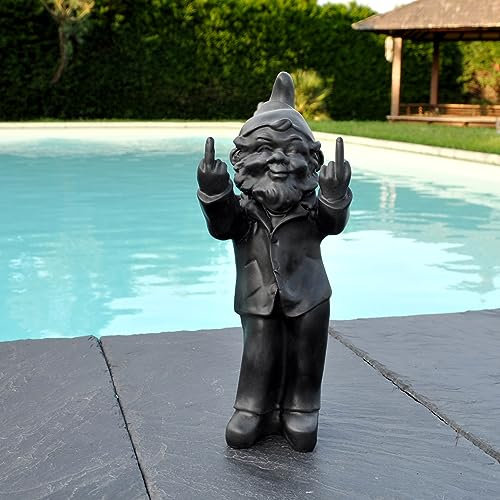 Générique Nain de Jardin insolent 2 Doigts d'honneur (Noir Mat)