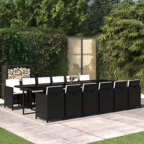 Festnight Rattan Gartenmöbel Set 12 Personen,Polyrattan Sitzgruppe Gartentisch 12 Stühle,Polyrattan Gartengarnitur Sitzgarnitur Esstisch Schwarz und Creme Gartentisch Mit Stühlen Set(12xSessel+Tisch)