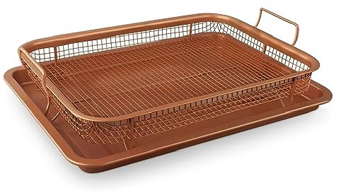 Yorkshire Homeware 2-in-1 Copper Crisper Tray | Non-Stick Oven Baking Tray with Elevated Mesh Crisping Grill Basket | Stainless Steel Ceramic Coated Nonstick Copper Basket | Air Fryer Pan Basket