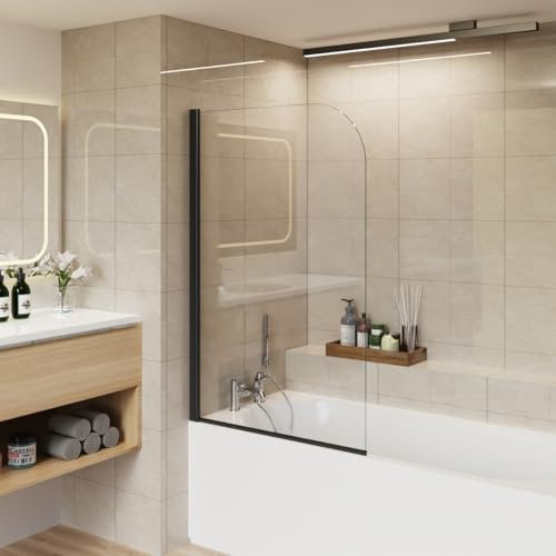 Aquariss 800x1400 Bath Screen Pivot Bath Shower Easy Clean Glass Screen Reversible Door Panel Black