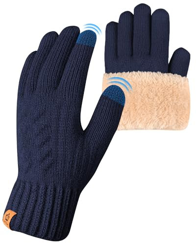 ARFNKIM - Guanti termici invernali, fodera in pile, compatibili con touch screen, maglia elastica, guanti caldi per corsa, sci, ciclismo, equitazione, escursionismo e campeggio, unisex, Blu scuro,