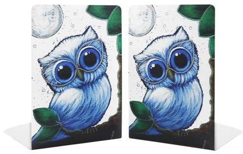 Serre-livres en métal en forme de chouette de dessin animé, grands yeux, hibou, lune, nuit, serre-livres blancs pour enfants, bureau, école, bureau, bibliothèque, organisateur de livres pour Noël,