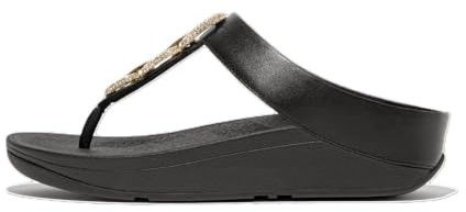 Fitflop Fino Damen-Sandalen mit Kristallketten, Leder, Zehentrenner, Schwarz, 39 EU