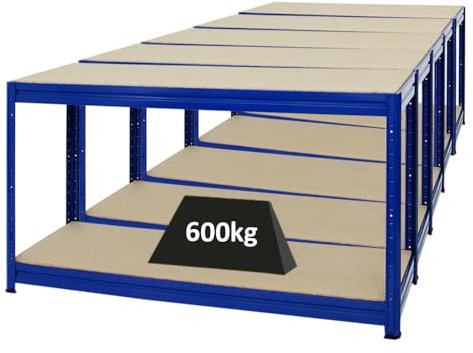PROREGAL Mega Deal 5er-Set Höhenverstellbare Werkbank Dino 90x160x60cm Traglast 600kg Blau, Werktisch, Arbeitstisch