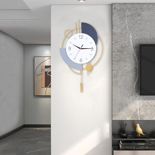 Wanduhr, geräuschlos, hochwertig, Quarz, batteriebetrieben mit Pendel, große Wanduhr für Wohnzimmer, Küche, Zuhause, Badezimmer, Schlafzimmer, Wanddekoration, 33 x 55 cm (Golden)