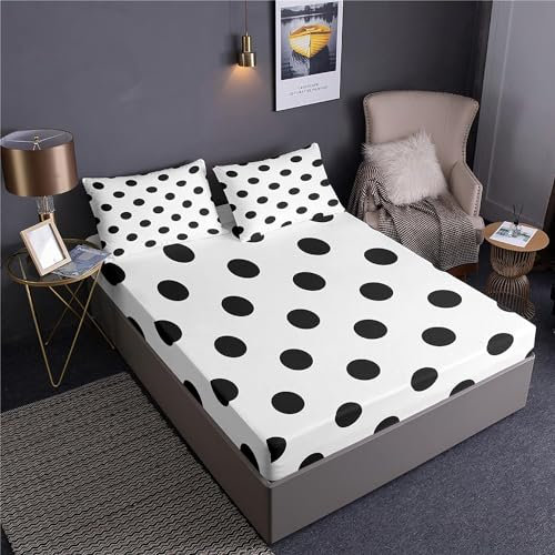 3D Spannbettlaken 180x200 Punkte Bettlaken Weiches Atmungsaktiv Spannbetttücher Punkte Mikrofaser Spannbetttuch Tiefe Tasche 30 cm Mit 2 Kissenbezügen 80x80 cm aaa2702