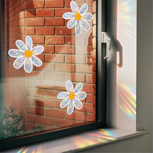 KOBOKO Fensteraufkleber Vogelschutz für Glasscheiben, Suncatcher Sticker Prisma Fensteraufkleber Groß, Vogelschutz Aufkleber für Fenster, Regenbogen Fensterfolie für Stopps Birds Flying in Windows