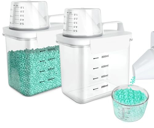 GEGNNS 2Piezas Caja Almacenamiento De Polvo De Detergente HerméTico, dispensador de detergente hermético con vaso medidor y báscula y asa, 1100 Ml Contenedor De Detergente De PláSticoDe Almacenamiento