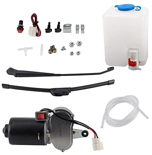 Elektrischer Scheibenwischer Set mit Sprühflasche, 12V 30W | Geräuscharme Wischbewegung Für Glatte Frontscheiben, Weiches Gummiblatt Für Effektive Schlammreinigung, Komplettes Motor-Kit