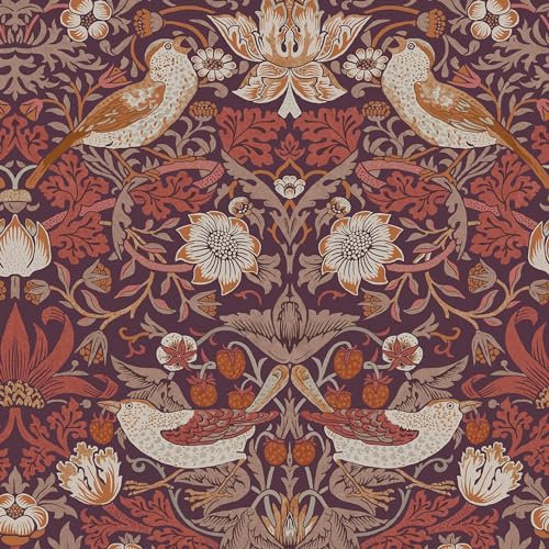 WILLIAM MORRIS AT HOME Strawberry Thief Plum Wallpaper | Paste The Wall | Purple Bird | Eco-Friendly