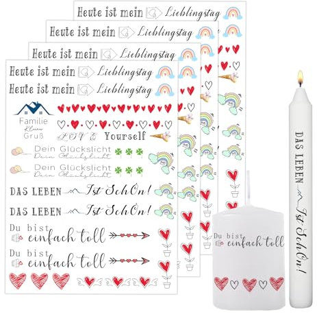 Bolosa®4 Stück Kerzentattoos, Positive Energie Sprüche, Wasserschiebefolie, Kerzen mit Spruch,Kerzen Tattoo,Kerzenfolie, Rub on Sticker, A519x14cm (Sprichwörter 2)