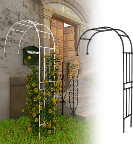 YAVYAV 240cm Garden Half-side Arch, Heavy-duty Half-arch Rose Arch, Metal Wedding Arch Trellis, For Climbing Plants Support Archway Garden Decoration(Black,180x240cm/5.9x7.9ft)