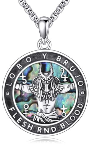 YAFEINI Ägyptische Kette S925 Sterling Silber Anubis Ankh Auge des Horus Halskette Ägypten Skarabäus Anhänger Schmuck Geschenk für Herren Daman (Anubis – Abalone-Muschel)