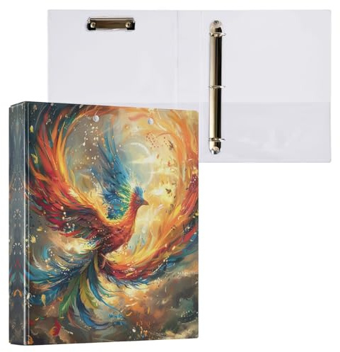 Colorful Phoenix 3,8 cm Ordner mit 3 Ringen, Notizbuch, hält 200 Blatt, Drei-Ringordner, dekorativ für Arbeit, Schule, Büro, 1 Stück