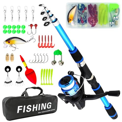 Set da pesca per bambini, set da pesca per bambini, set da pesca per bambini, set completo di accessori da pesca da 180 cm, canna telescopica con mulinello da pesca, set di canne da pesca telescopica