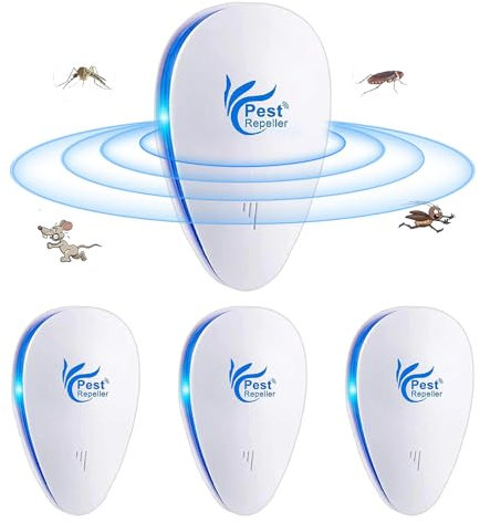 Repelente Ultrasónico de Plagas, 4 Pack Electrónico Repelente Mosquitos Control de Plagas Repelente Ultrasónico Mosquitos para Moscas,Ratones,Roedores,Insectos,Hormigas