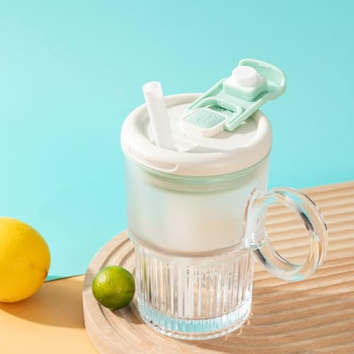 LMFUEN Automatic Stirring Mug Cup, Electric High Speed Mixing Cup,Waterproof Glass Self Stirring Travel Coffee Cup with Straw,Protein Shakes,Electric Mixing Coffee Mug Stirring (Cyan)