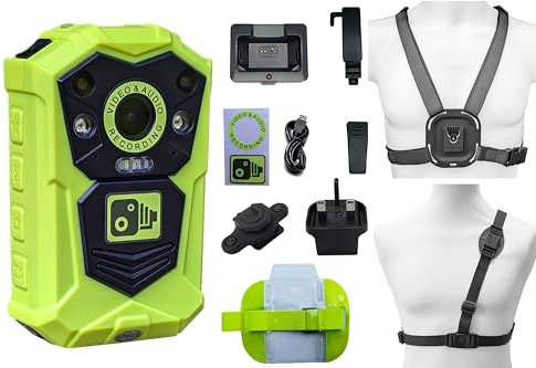Brifield® BR1 NEO Body Camera - 128GB Ultra HD Wearable Bodycam, Professional Personal Protection, Doorman, Bouncer, SIA Neon Yellow Security Camera, Klick Fast Accessories