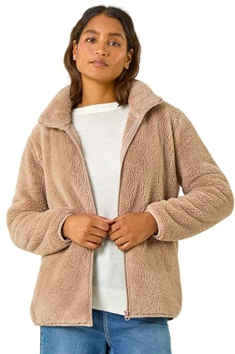 Roman Originals Soft Sherpa Fleece Jacket for Women UK - Ladies Autumn Everyday Winter Holiday Pull-On Comfy Soft Vacation Work Teddy Coat - Taupe - Size M