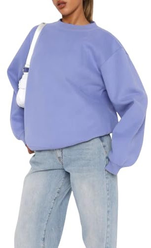 OOHOKAY Damen Sweatshirt Fleece Pullover Casual Tops Herbst Winter Warm Oberteil Rundhals Langarmshirt(Violett-z,S)