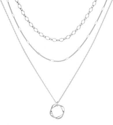 LUXYSODE Silver Necklaces Stack For Women, 925 Silver Chain Necklaces Dainty Layered Simple Stackable Pendant Necklaces Herringbone Cuban Paperclip Chain Jewelry Gift for Women