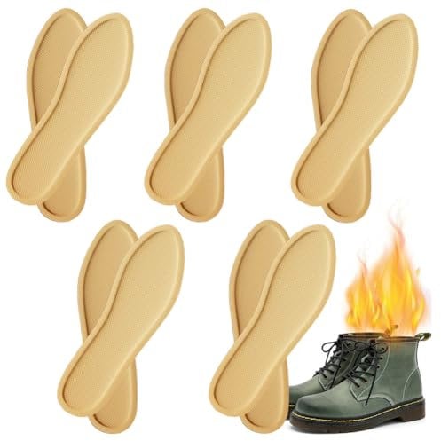 5 Pair Disposable Self Heating Breathable Insoles, Comfortable Foot Heating Warm Shoe Insoles Protect Feets Anti Frostbite for Outdoor Sports Cold Winter Camping Skiing Hiking (Most Women)