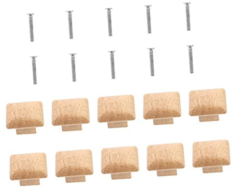 TOYANDONA 10pcs Solid Wood Knobs Wooden Drawer Handles Square Door Knobs for Home Cupboard and Cabinet Unlacquered Beech for Furniture Dresser and Wardrobe Includes Screws