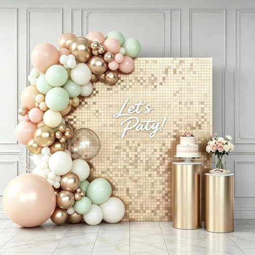 Champagne Gold Shimmer Wall Backdrop, 24 Pcs Sequin Wall Panel Backdrop | 30cm*30cm sequin backdrop,Photo Backdrops for Wedding, Anniversary, Birthday Party, Graduation(1.8Mx1.2M)
