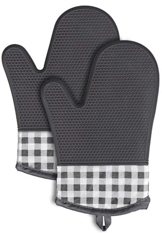 Lakifmo Silicone Oven Mitts, Heat Resistant, Non-Slip Grips, 1 Pair (Charcoal Grey)