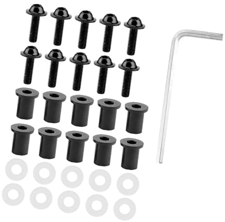 schrauben motorrad, 10-teiliges Schwarzes Motorrad-Windschutzscheiben-Schrauben-Set, Passend für Alle Motorräder mit M5-Windschutzscheiben-Schraubenmuster, Eloxierte Oberfläche mit Einfacher (Black)