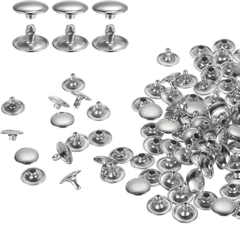 QUARKZMAN 60 Ensembles de Rivets en Cuir à Double Tête, 12X8mm Rivets Ronds Tubulaires Métal pour la Fabrication de Cuir pour Ceinture en Tissu, Réparation Et Décoration de Sacs, Argenté