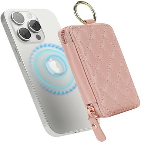Havaya Magnetische Wallet mit Kartenhalter für iPhone 16/15/14/13/12 Serie mit Schlüsselring mit Reißverschluss Geldbörse für Magsafe Wallet - Roségold
