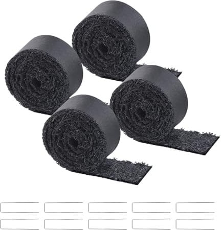 VEVOR Rouleau de Paillis en Caoutchouc, 3x0,11 m, Tapis de Paillis Aménagement Paysager Lot de 4 Aspect Naturel Anti Mauvaises Herbes Facile à Couper, pour Allée Jardin, Plantes, Légumes, Fleurs, Noir