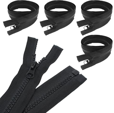 4 Pezzi Cerniera Lampo 70 cm #5 Catena Continua con Testa a Zip in Plastica | Autobloccante Riutilizzabile Rimovibile Durevole Per Giubbotti, Borse, Biancheria, Tessuto Cotone, Poliestere, Nero