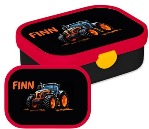 Mepal Personalisierte Brotdose mit Namen - Bento Lunchbox für Kinder - Traktor - Geeignet für bis zu 4 Butterbrote - BPA-frei & Spülmaschinenfest - 750 ml - Orange