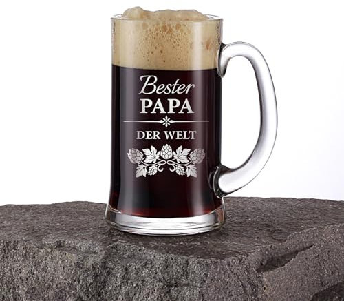 Brilant Bierglas mit Gravur Bester Papa der Welt - Bierkrug personalisiert Vatertagsgeschenk für Papa, Geschenkverpackung, Handgefertigt in der EU, 1 Stück - 500ml