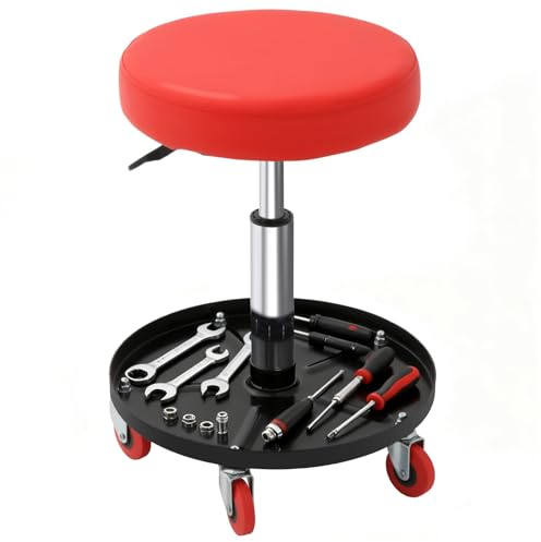 VELPAX Mobile Workshop Stool, Mechanic's Stool with Smooth Casters,Adjustable Height Workshop Seat with Tool Tray,Sturdy Frame,for Car Maintenance and Repair,Garage