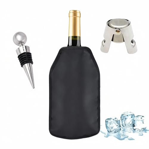 LTH HOME - Enfriador de botellas de vino + 2 tapones, Enfriador De Vino, Enfriador De Botellas, Enfriador De Vino Para Una Botella, Tapones Para Botellas, Funda Enfriadora de Botellas, Accesorios Vino