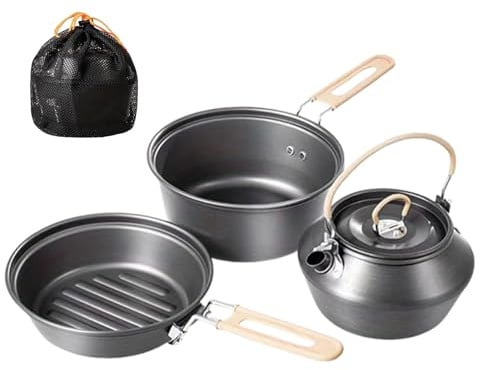 zwxqe Camping-Kochgeschirr-Set, Camping-Töpfe und Pfannenset zum Kochen, tragbares Kochgeschirr, Bratentöpfe für Zuhause, Küche, Grillen, Outdoor, Angeln, Wandern, Survival, Jagd, Picknick, Party