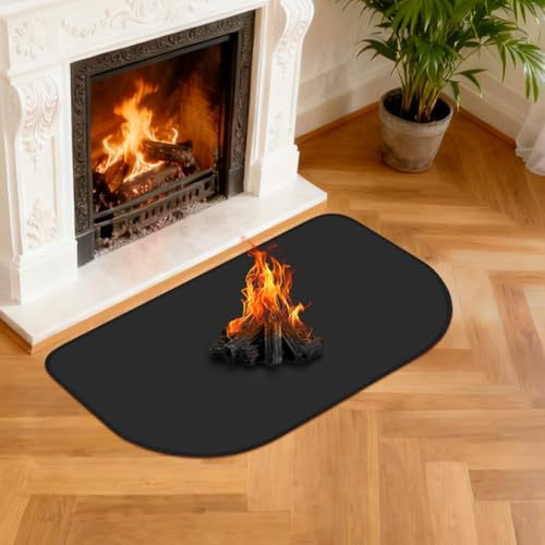 NUTKIT Feuerfeste Unterlage, 100 x 60 cm Funkenschutzplatte Für Kaminofen | Feuerfeste Kaminmatte, Kaminbodenplatte Halbrund, Feuerfeste-Bodenschutzmatte für Kaminöfen Feuerstellen Ofenblech(Schwarz)