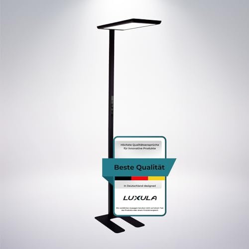 LUXULA Büro Stehlampe LED Schwarz, 2x 50W 7000lm, 4000K Neutralweiß | dimmbar, CRI>98 Vollspektrum, UGR<16 blendfrei, RG0 Blaulichtfilter, Uplight und Downlight, Tageslichtlampe Stehleuchte